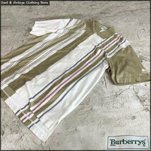 即決★BURBERRYS★メンズM 半袖 ポロシャツ バーバリーズ 三陽商会 日本製 ホース刺繍 ストライプ カットソー 半袖シャツ コットン_画像1