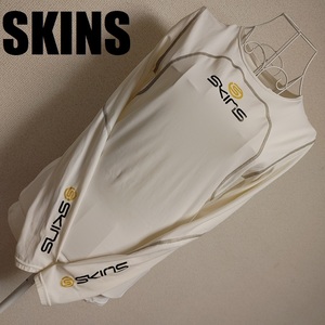 SKINS コンプレッションウェア★ L 白 ★スキンズ 長袖 着圧 インナーシャツ ゴルフウエア クルーネック トップス インナー シャツ 春秋冬
