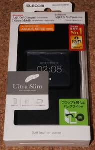 ★新品★ELECOM SH-02H/DM-01H/AQUOS Xx2 mini/SHV33 レザーカバー 薄型 窓付きフラップ ブラック