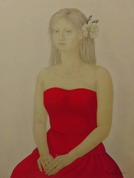 कियोको कुरिहारा एक दुर्लभ कला पुस्तक से फूलों की सजावट के साथ लड़की, नया फ्रेम शामिल, चित्रकारी, तैल चित्र, चित्र