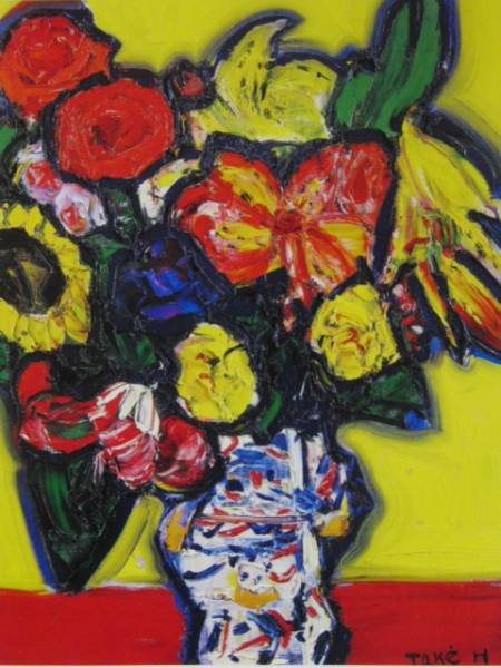Takeshi Hayashi, Blume, Hochwertiges seltenes Kunstbuch, Auf der Platte signiert, neuer Rahmen inklusive, Malerei, Ölgemälde, Stillleben