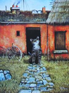 Art hand Auction Kakuzo Inoue, Landschaft mit Katzen, Extrem seltener gerahmter Druck, Ganz neu mit Rahmen, Malerei, Ölgemälde, Natur, Landschaftsmalerei