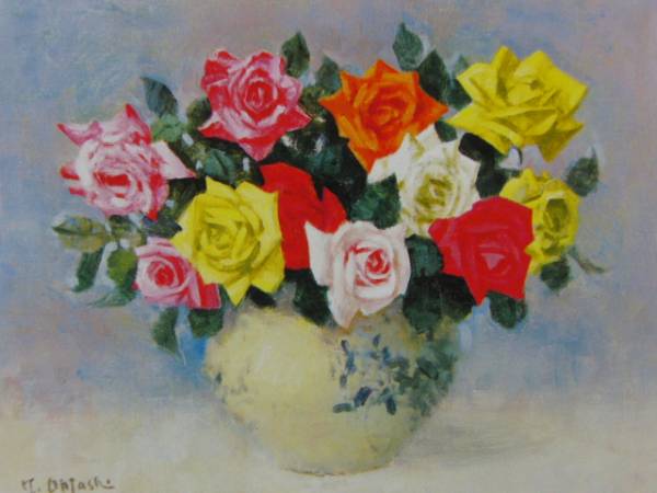Katsue Otoshi Roses from a rare art collection, New frame included, Painting, Oil painting, Nature, Landscape painting