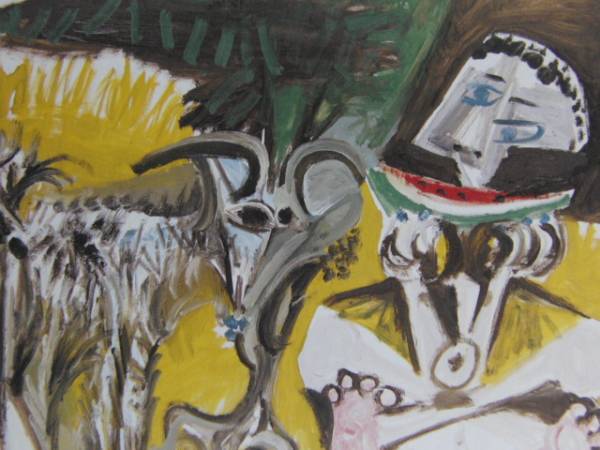 Pablo Picasso, Mann und Ziege essen Wassermelone, Aus einer seltenen Kunstsammlung, Nagelneu mit hochwertigem Rahmen, In guter Kondition, Kostenloser Versand, Malerei, Ölgemälde, Abstraktes Gemälde
