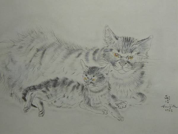 त्सुगुहारू फ़ौजिता, दो बिल्लियां, दुर्लभ कला पुस्तक, नया फ्रेम शामिल, चित्रकारी, तैल चित्र, प्रकृति, परिदृश्य चित्रकला