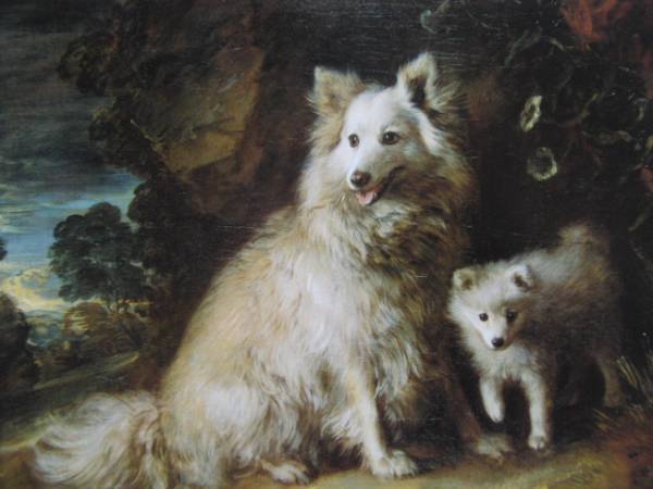 托马斯·盖恩斯伯勒, 博美犬母狗和小狗, 狗, 来自一本罕见的艺术书籍, 奢华新品并镶框, 良好的条件, 免运费, 绘画, 油画, 动物画