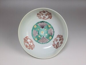 ★華心★ TTf-B129　古伊万里 色絵 丸紋に貝の図 春寒鉢 膾皿