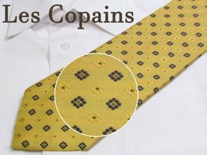 ♪A 850 レコパン ネクタイ Les Copains 黄色系 小紋刺繍絵柄 ジャガード