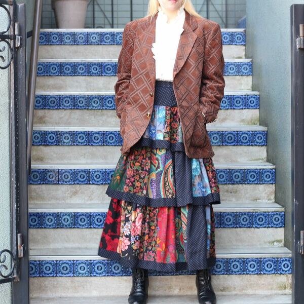 RETRO VINTAGE Roberta di Camerino DESIGN TAILORED JACKET/レトロ古着ロベルタディカメリーノデザインテーラードジャケットメンズ合わせ