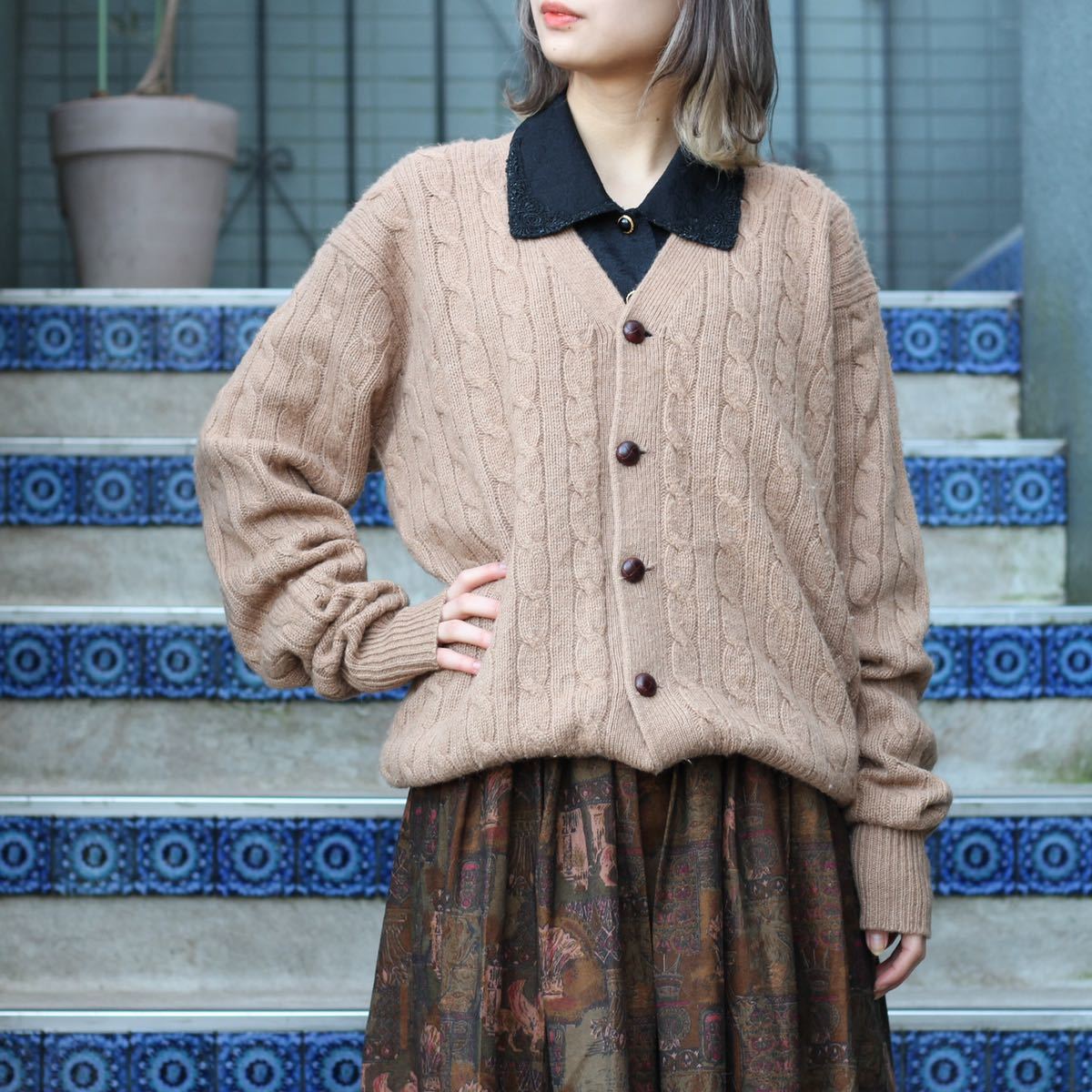 USA VINTAGE TOWNCRAFT CABLE DESIGN KNIT CARDIGAN/アメリカ古着