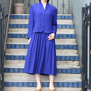 USA VINTAGE Karin stevens LAYARD DESIGN EMBROIDERY LONG ONE PIECE/アメリカ古着レイヤードデザイン刺繍ロングワンピース