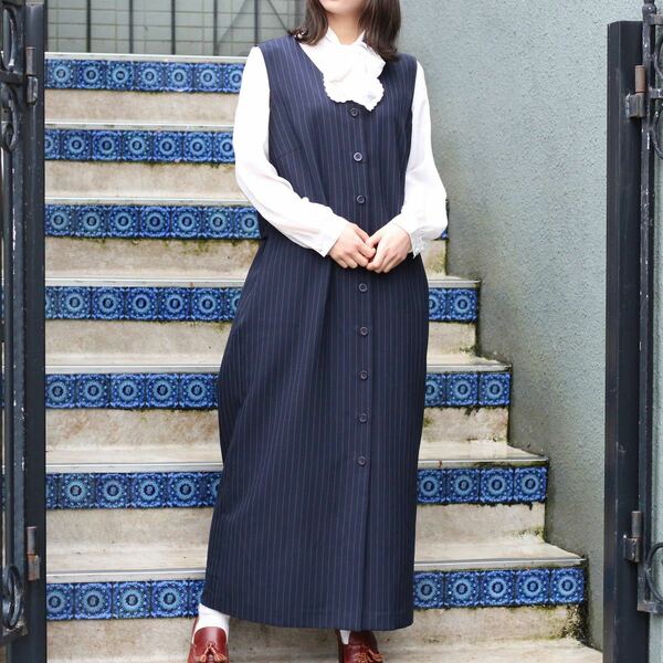 USA VINTAGE bridgewater STUDIO STRIPE PATTERNED NO SLEEVE ONE PIECE/アメリカ古着ストライプ柄ノースリーブワンピース