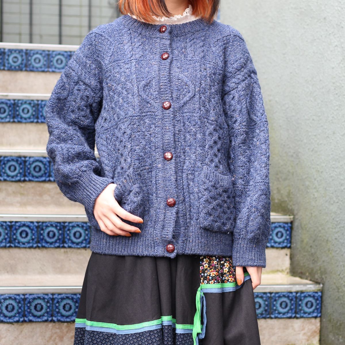 USA VINTAGE GOLD BUTTON COTTON KNIT CARDIGAN/アメリカ古着金ボタン