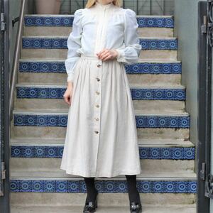 *SPECIAL ITEM* EU VINTAGE FRONT BUTTON DESIGN LINEN TYROLEAN SKIRT/ヨーロッパ古着フリルデザインリネンチロリアンスカート