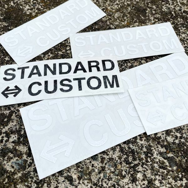 送料無料◆STANDARD⇔CUSTOM スタンダード⇔カスタム カッティングステッカー◆ホワイト｜15cm｜超防水 UVカット 屋外使用可【C111】