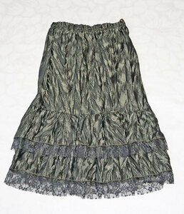  new goods sk3138 pleated skirt free size w60-80 khaki lustre elegant polyester etoile spring autumn lady's unused 