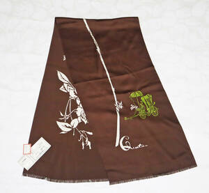 r1346 Showa Retro scarf tea Brown silk silk 30x120. rectangle etoile sea . tea nti new old goods unused dead stock 