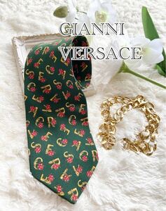 【GIANNI VERSACE】ヴェルサーチェ　シルク　グリーン　ネクタイ