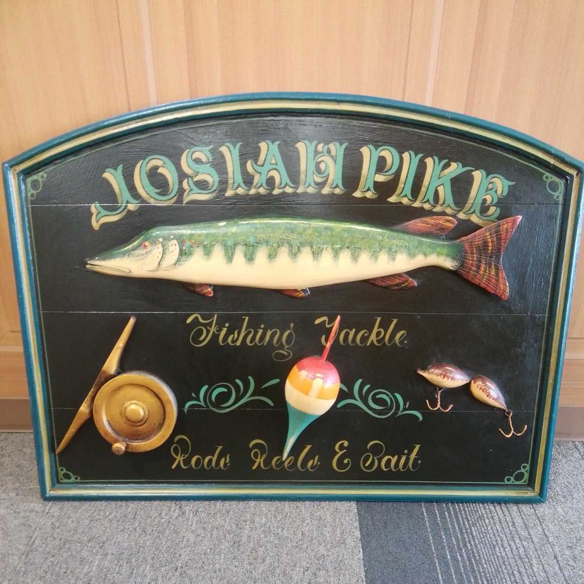 木製立体看板パネル ディスプレイ Fishing Reels&Bait スペルの 木製立体看板パネル ディスプレイ Fishing Reels&Bait スペルの