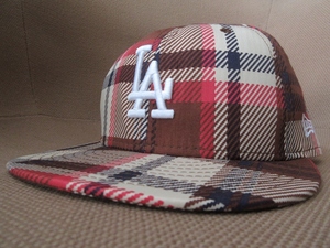 00's USA製 A BATHING APE NEW ERA Los Angeles Dodgers ラブジェネ チェック LAロゴ 刺繍 ベースボール キャップBAPE NEWERAドジャースCAP