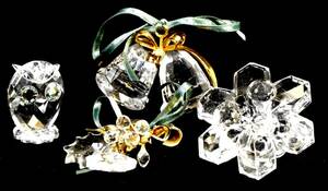 SWAROVSKI Swarovski crystal 4 пункт сова twin bell . snow хлопья произведение искусства орнамент свеча держатель TSM