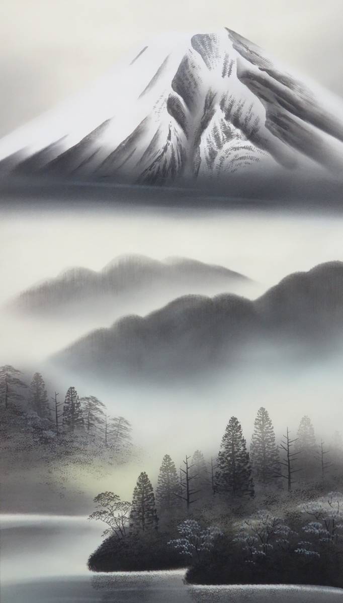 Traditional Crafts Crafts Art*Hanging Scroll Hanging Scroll Photo*Work Name White Fuji Mt. Fuji *Author Takenami Toda Inscription Signature*Landscape Landscape Painting Japanese Painting Lucky Hanging Scroll, artwork, painting, Ink painting