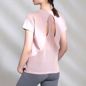 週末セール♪【新品/ピンク/L 】シックなバックオープン☆セクシーな大人可愛いデザイン・フィットネスウェア♪ヨガウェアに♪