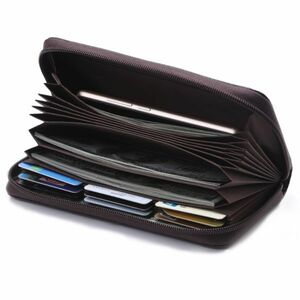 長財布　本革　カードケース　メンズ　ラウンドファスナー　多機能財布 　大容量　カード３０枚　５８Ｂ