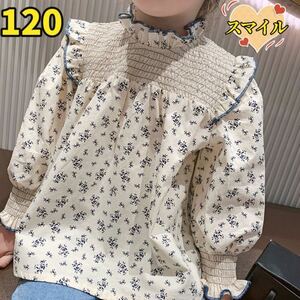  Kids tops floral print shirt frill long sleeve girl clothes 120