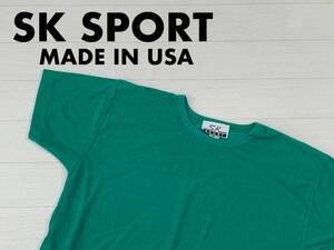 ☆送料無料☆ SK SPORT USA直輸入 古着 半袖 タオル地 無地 アメリカ製 Tシャツ メンズ M グリーン トップス 中古 即決