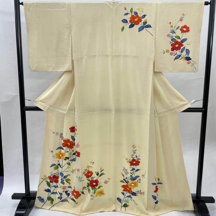 2021新商品 着物 袷 訪問着 若緑色 落款あり 花文様 美品