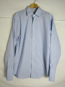 16-34 Lサイズ Brooks Brothers　ブルックスブラザーズ　無地　レギュラーカラーシャツ　ダブルカフス　サックス