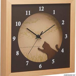 お洒落な ネコの掛け時計 ナチュラル ハンドメイド 木製 スイープ インテリア かわいい デザイン オシャレ 雑貨 モダン 時計 クロック, 置時計、掛時計, 掛時計、柱時計, アナログ
