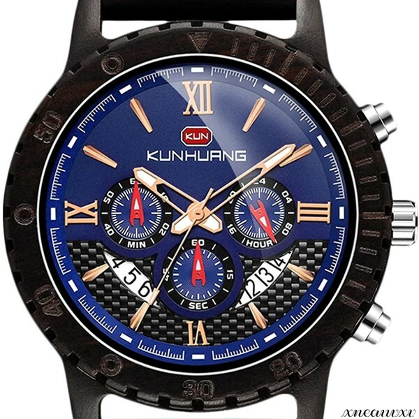 おしゃれな 木製腕時計 黒檀 クオーツ クロノグラフ 軽量 夜光 防水 メンズ クラシック ビジネス カジュアル ウッド ウォッチ