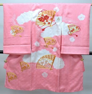 お宮参り 産着 女児 女の子 正絹 のしめ 祝着 初着 一つ身 絞り 金刺繍柄 新品（株）安田屋 NO27250