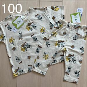 【Disney】ディズニー シェフミッキー☆プルート 総柄セットアップ パジャマ Tシャツ☆レギンス 半袖 100