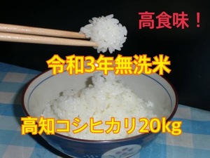 【在庫処分】令和3年新米 高食味 低農薬栽培高知コシヒカリ 無洗米20kg（10kgｘ2袋）