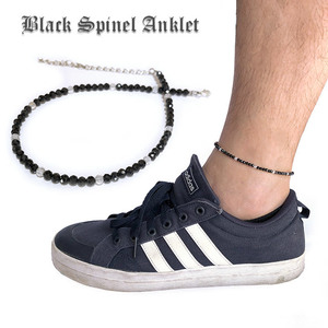  anklet # men's * lady's # black spinel & crystal 3mm Kirakira many surface cut adjuster attaching 