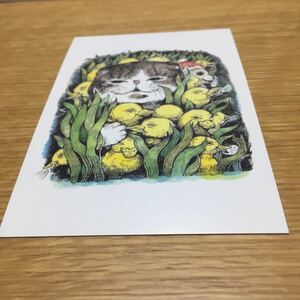 higchiyuuko cat postcard leaf paper post card postcard message card cat .. animal ..hi width 99