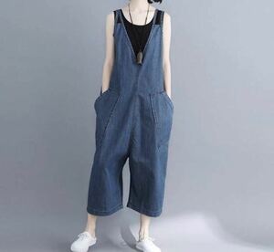  Denim overall Denim overall wide pants coverall all-in-one easy size oversize 