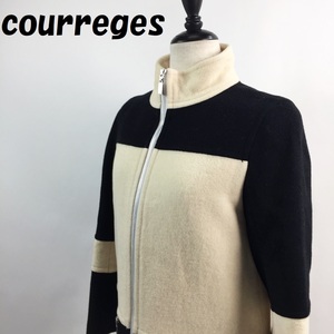 【人気】courreges/クレージュ ロングコート 裏地あり ウール ナイロン ブラック アイボリー サイズ40 レディース/S3825