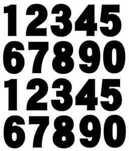 数字（ナンバー）カッティングステッカー縦５０mm黒 超極太ゴシック体(20個）＠全18色