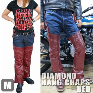 [HEAVY](M size ) leather hang chaps diamond pad red garter chaps HUNG CHAPS[HCG-02]