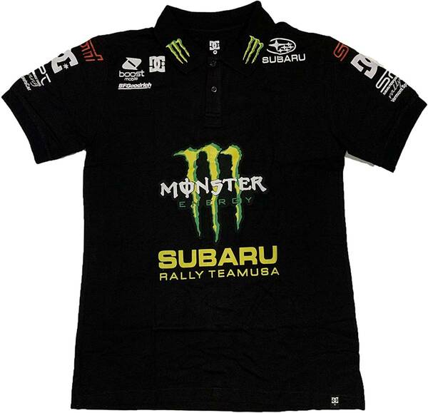 DC SHOE×MONSTER ENERGY ディーシーシュー×モンスターエナジー Ken Block SUBARUロゴ 半袖ポロシャツ（ブラック）(M)【並行輸入品】