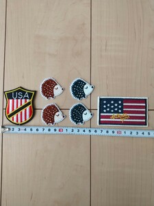 アイロンワッペン 6枚セット ハリネズミ 国旗 アメリカ 刺繍ワッペン