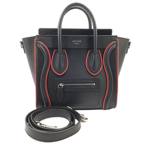 Celine CELINE Luggage Nano Shopper Black x Red Handbag Наплечная сумка Женская б/у, Селин, Мешок, мешок, Сумочка