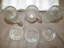 ガラス製　ジョッキ　小皿　３客セット　贈答品　大きさ約　ジョッキ高さ12×口径6.5㎝皿直径9㎝　未使用　長期自宅保管品　_画像3