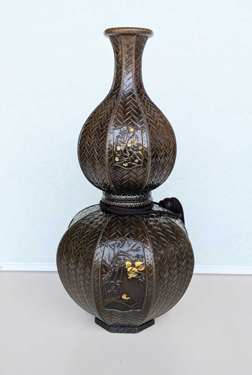 【スーパーセール】 銅製花瓶 高岡銅器 網代 置物[▲][AB] インテリア小物 98-08 大 花瓶
