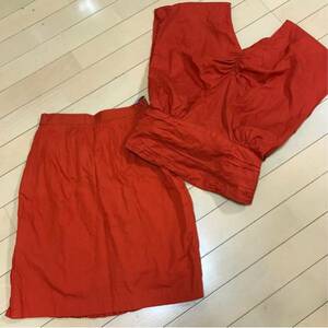  summer thing tops & skirt * top and bottom setup * rear ribbon * cotton M9 number red orange 