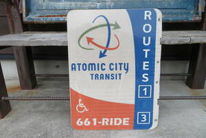 ATOMIC CITY TRANSIT 両面 ロードサイン 駐車禁止 ヴィンテージ アメリカ 看板 道路標識 ガレージ インテリア USA USED（A-13） 